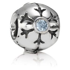 PANDORA Snowflake Charm Authentic Sterling Silver Winter Christmas Aqua Zirconia